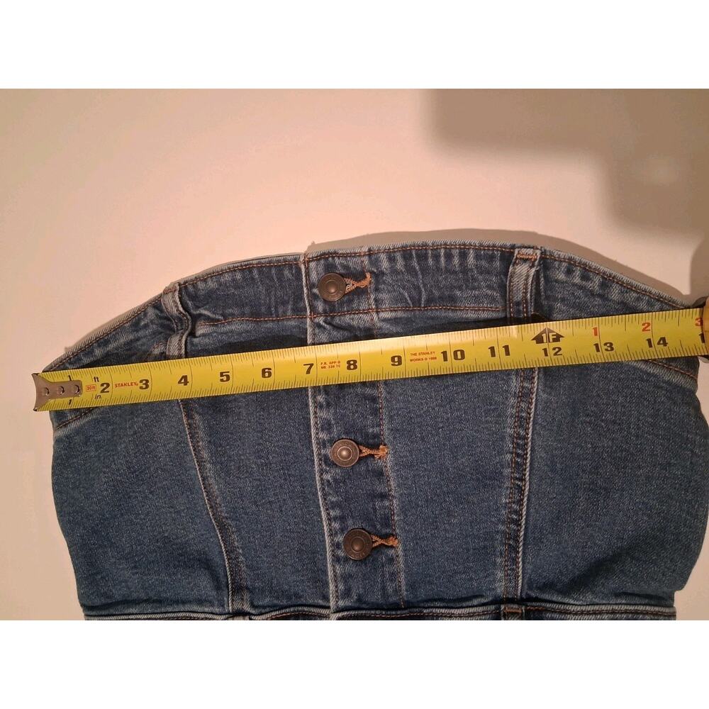 American Eagle Denim Tube Top Midi Dress Size 6 Blue Stretch Button Front Slit - Picture 11 of 11
